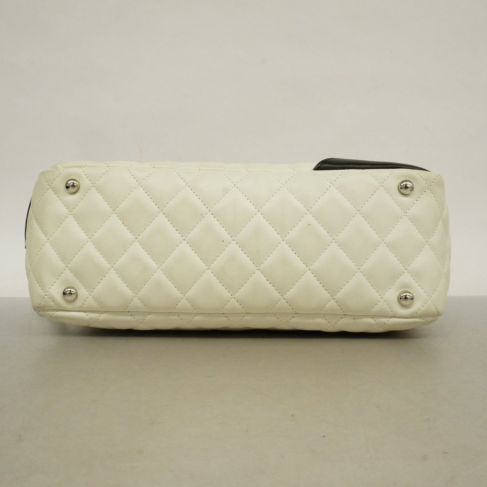 Auth Chanel Shoulder Bag Cambon Line Bowling Bag Lambskin White/Black Silver ... - Picture 3 of 10